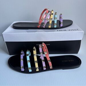 NIB Nine West Charli 3 Black Jelly Studded Strapped Sandals Women’s Size 10